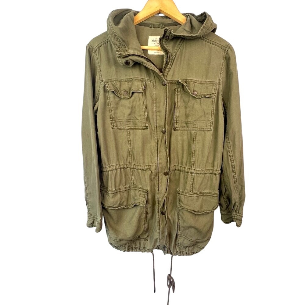 Abercrombie & Fitch A&F Army Green Hooded Military‎ Utility Cargo Jacket Size S